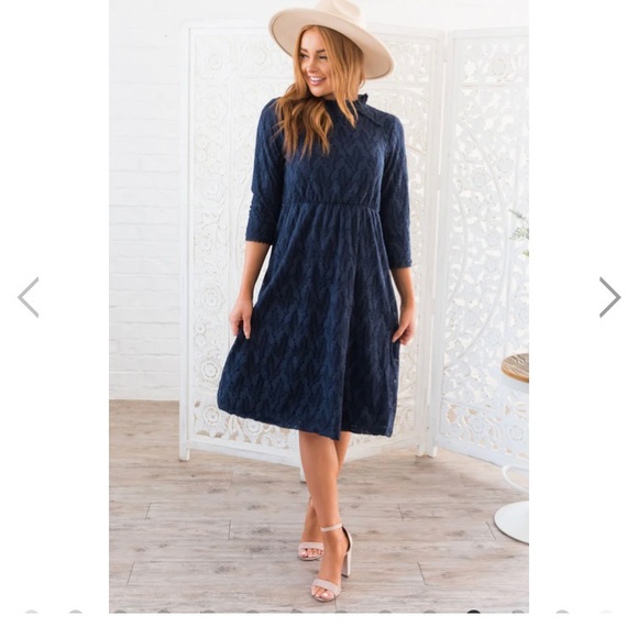ORANGE CREEK | Navy Lace Knee Length Modest Dress - Picture 9 of 12